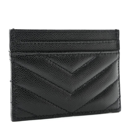Saint Laurent Grain De Poudre Matelasse Chevron Monogram Credit Card Case Black 3 of 7