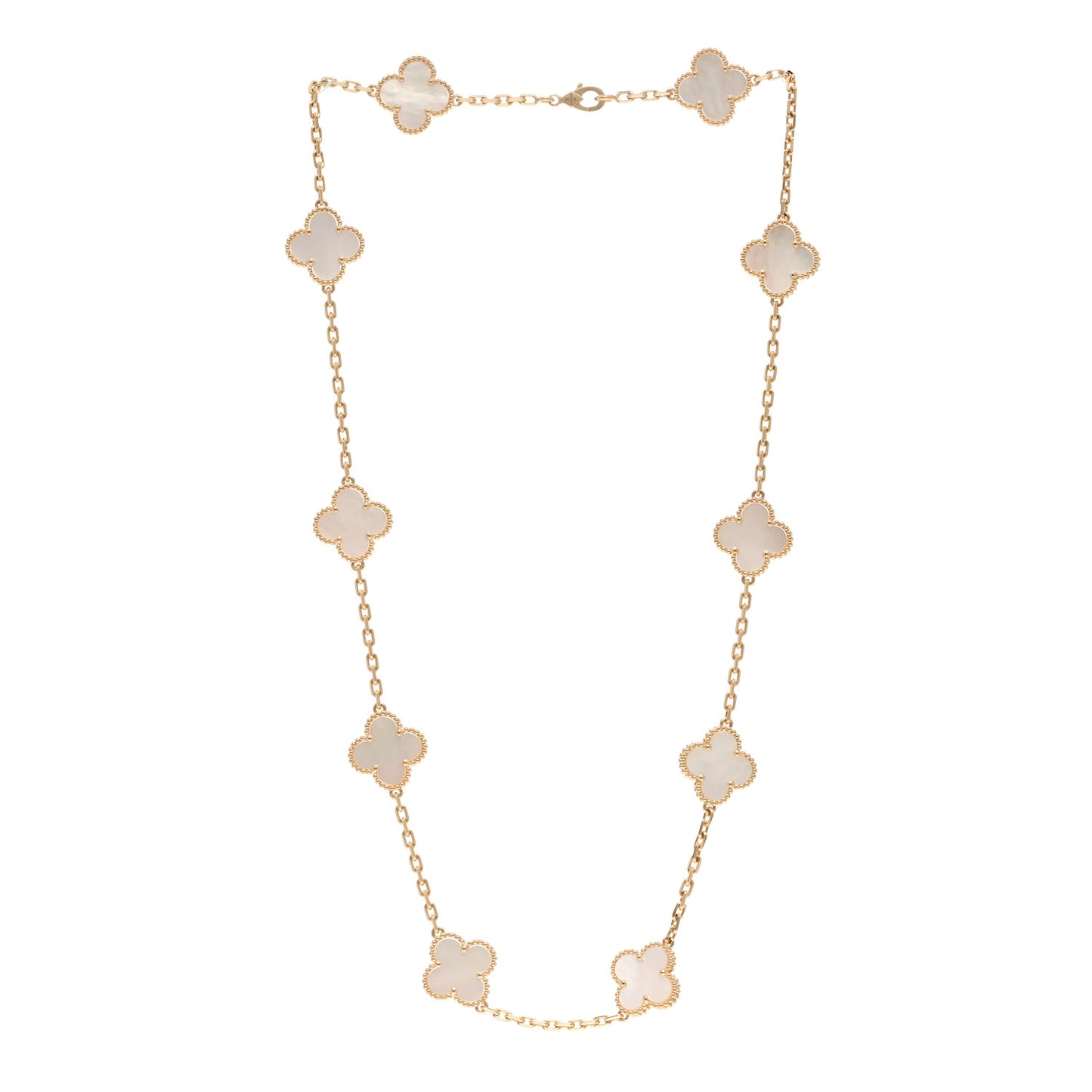 18K Yellow Gold Mother of Pearl 10 Motifs Vintage Alhambra Necklace