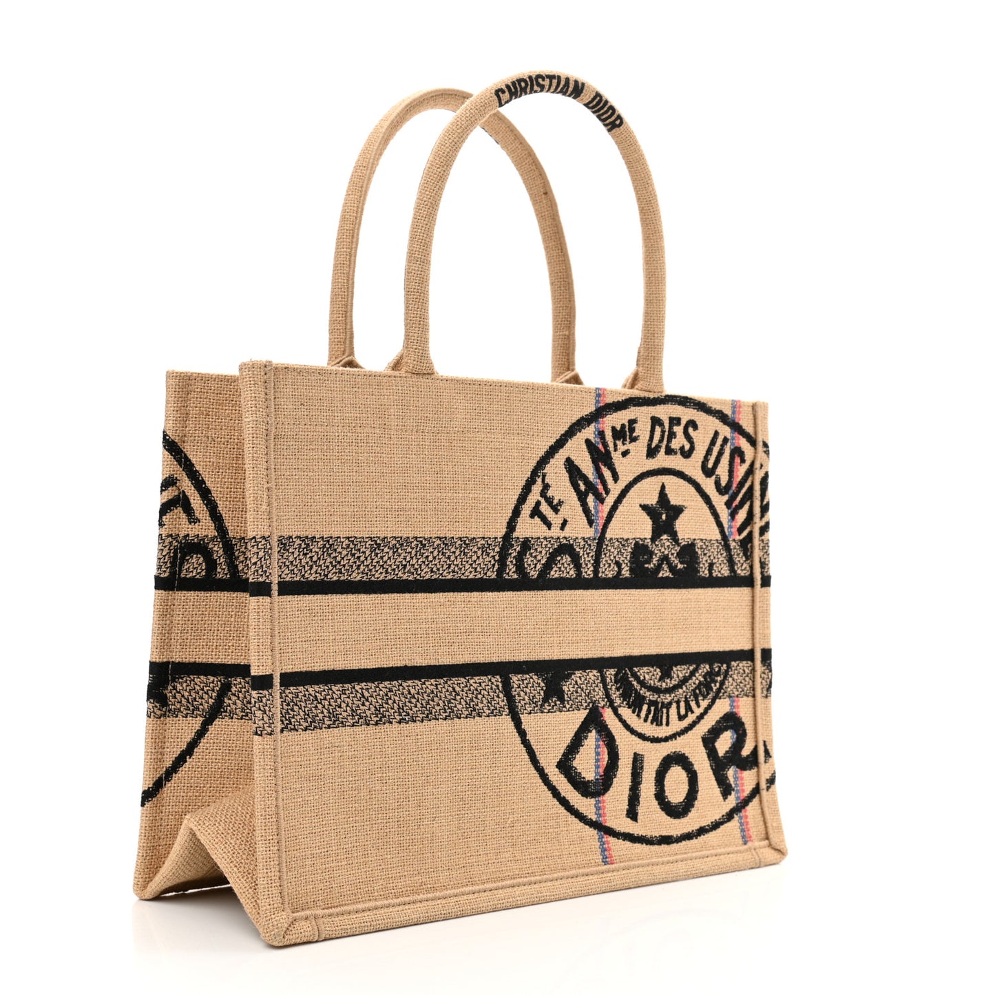 Canvas Jute Embroidered Medium Book Tote Black Beige