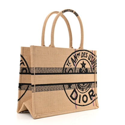 Christian Dior Canvas Jute Embroidered Medium Book Tote Black Beige 3 of 10
