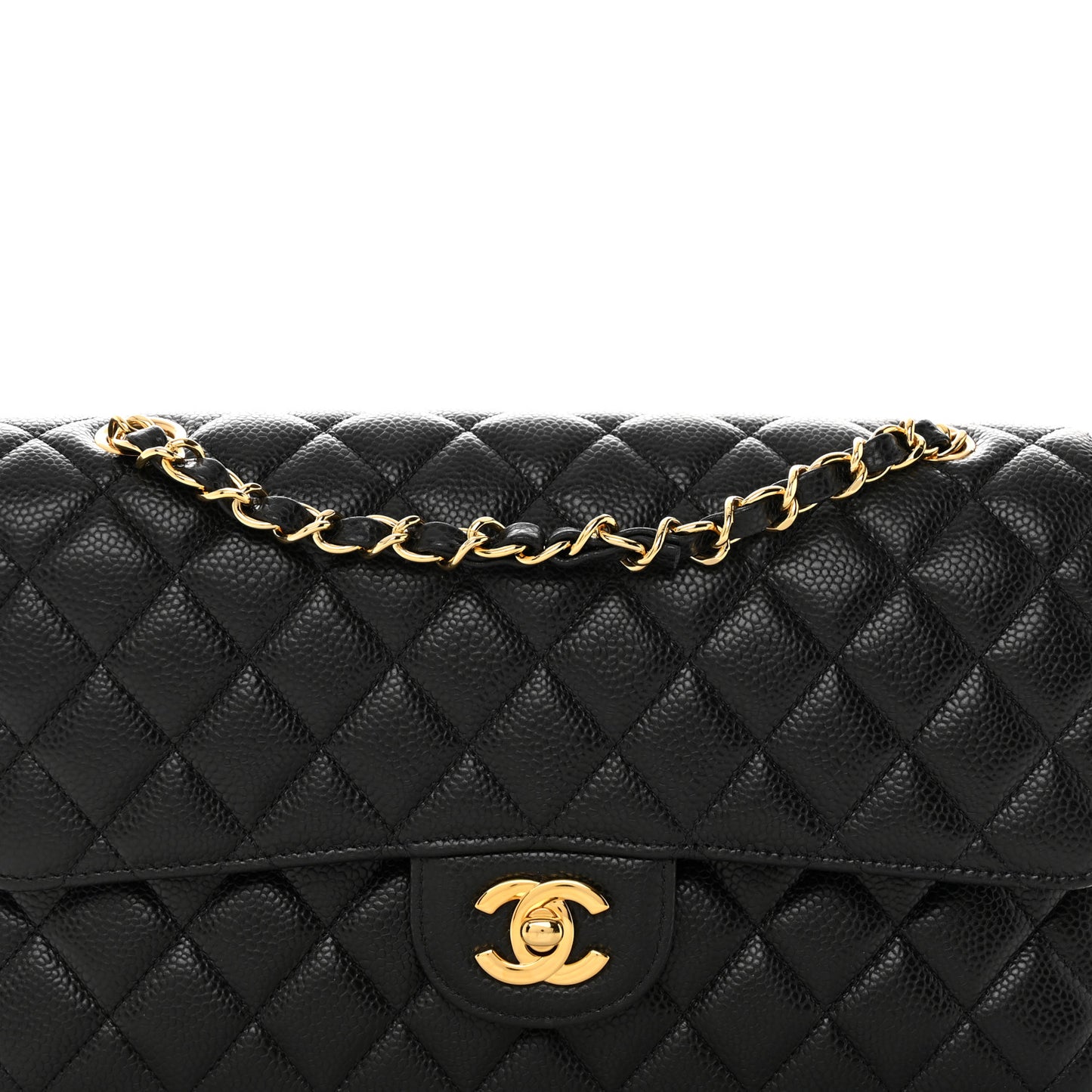 Caviar Quilted Medium Double Flap Black
