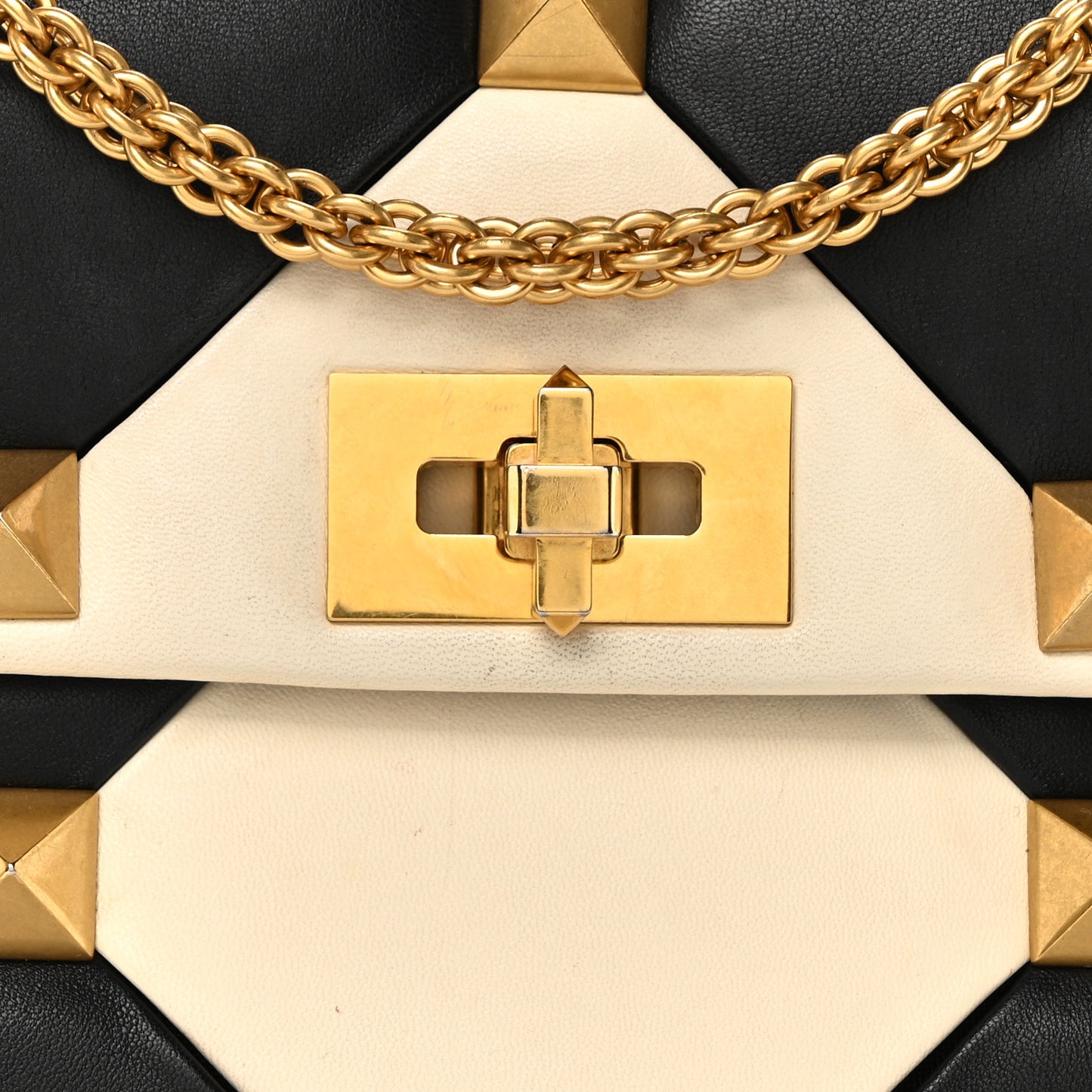 Nappa Large Roman Stud Shoulder Bag Black Ivory