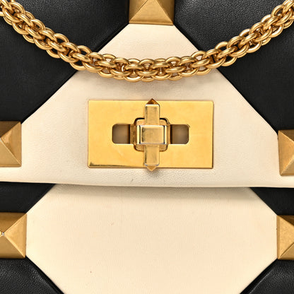 Valentino Garavani Nappa Large Roman Stud Shoulder Bag Black Ivory 7 of 9