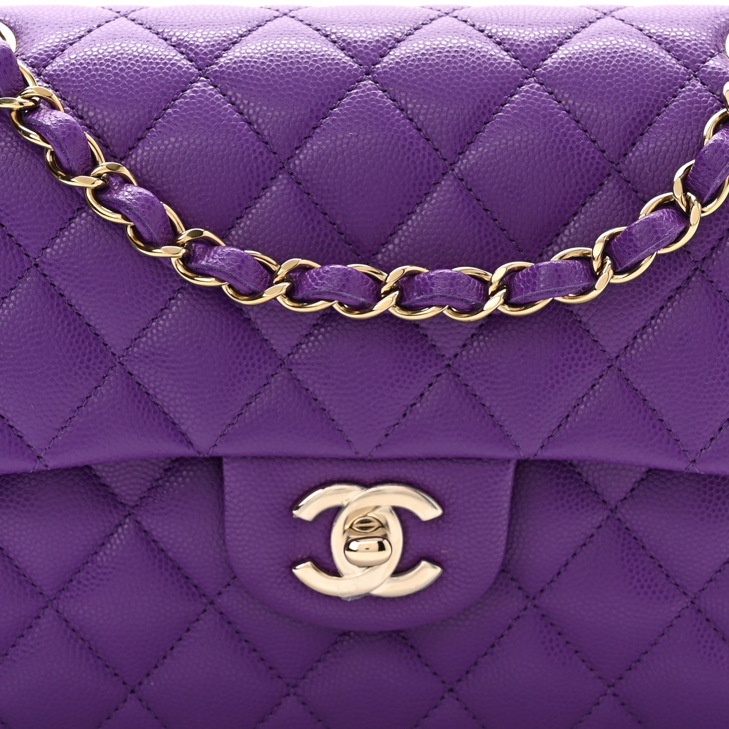 Caviar Quilted Small Double Flap Dark Purple
