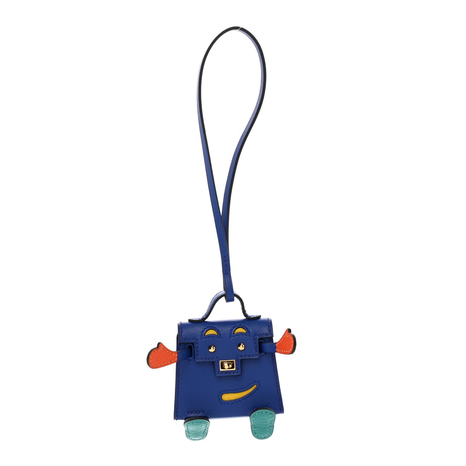 Hermes Tadelakt Chevre Mysore Kelly Quelle Idole Bag Charm Bleu Electrique Feu 1 of 5