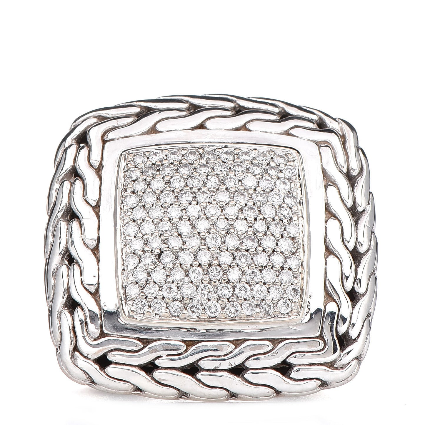 Sterling Silver 18K Yellow Gold Diamond Classic Chain Square Ring 8 57