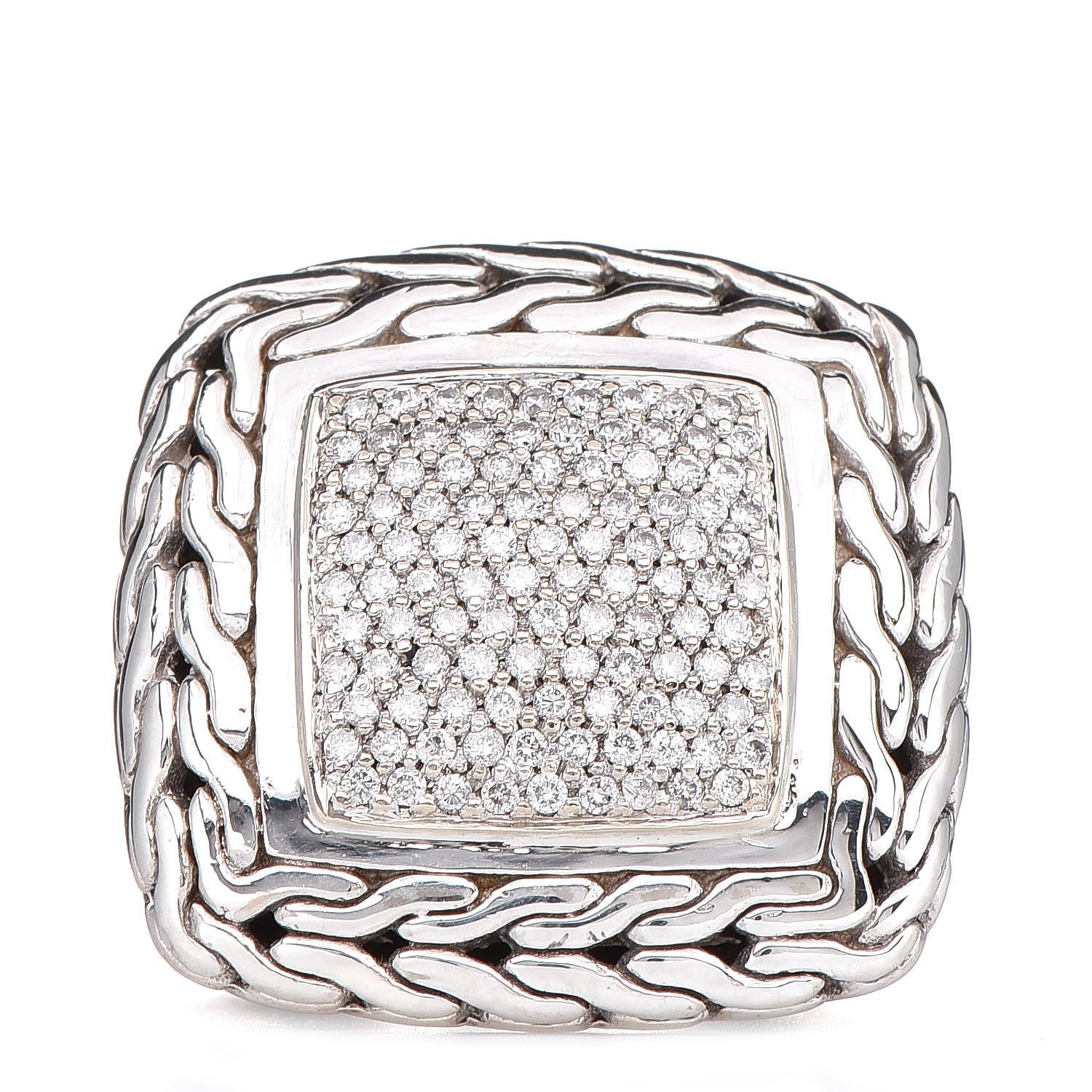 John Hardy Sterling Silver 18K Yellow Gold Diamond Classic Chain Square Ring 8 57 1 of 5