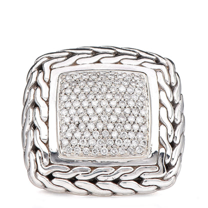 John Hardy Sterling Silver 18K Yellow Gold Diamond Classic Chain Square Ring 8 57 1 of 5