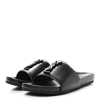Saint Laurent Lambskin Joan Slide Sandals 39.5 Black 3 of 9