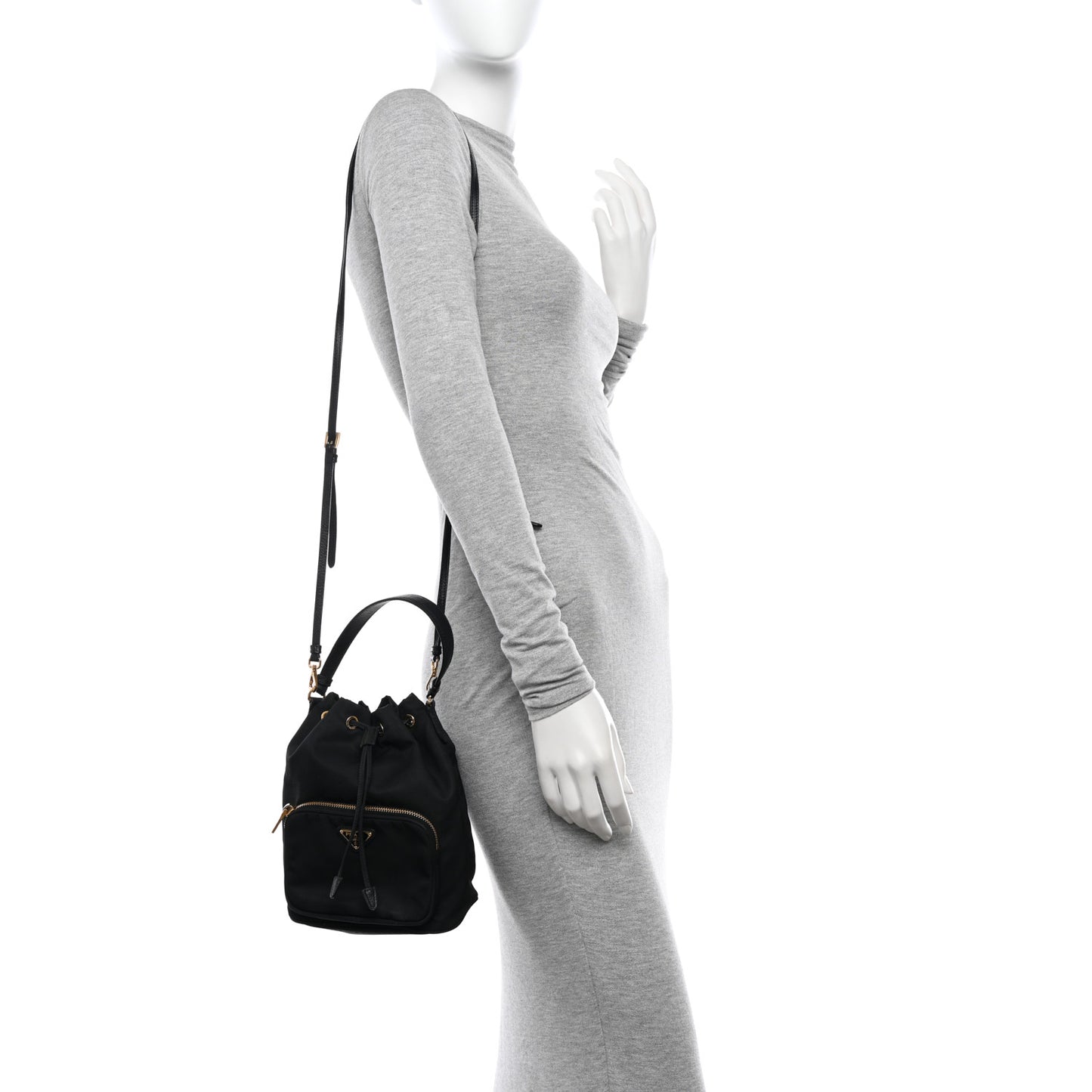 Saffiano Tessuto Nylon Mini Bucket Crossbody Bag Black