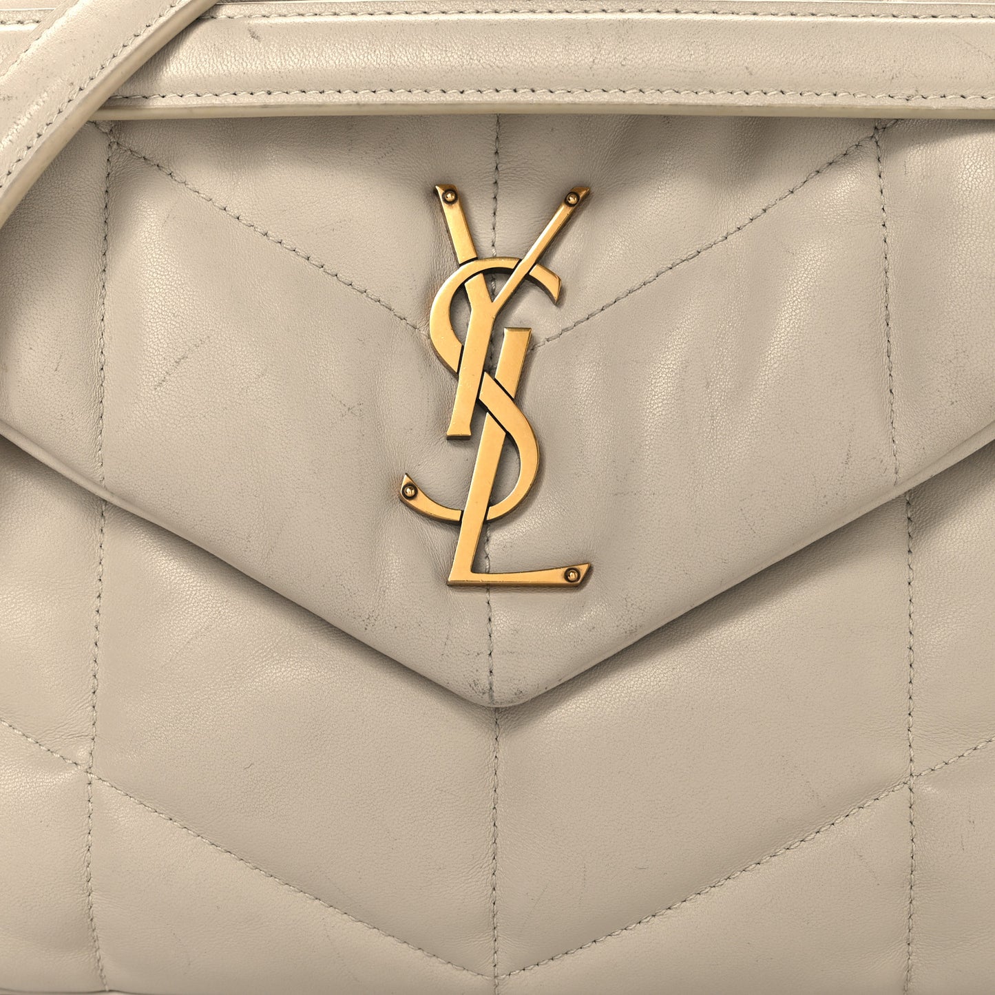 Lambskin Quilted Small Loulou Puffer Monogram Chain Satchel Blanc Vintage