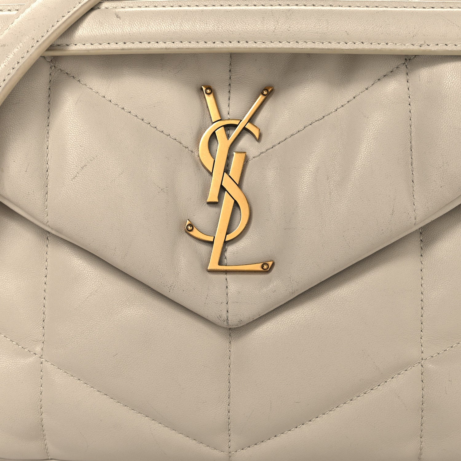 Saint Laurent Lambskin Quilted Small Loulou Puffer Monogram Chain Satchel Blanc Vintage 8 of 16