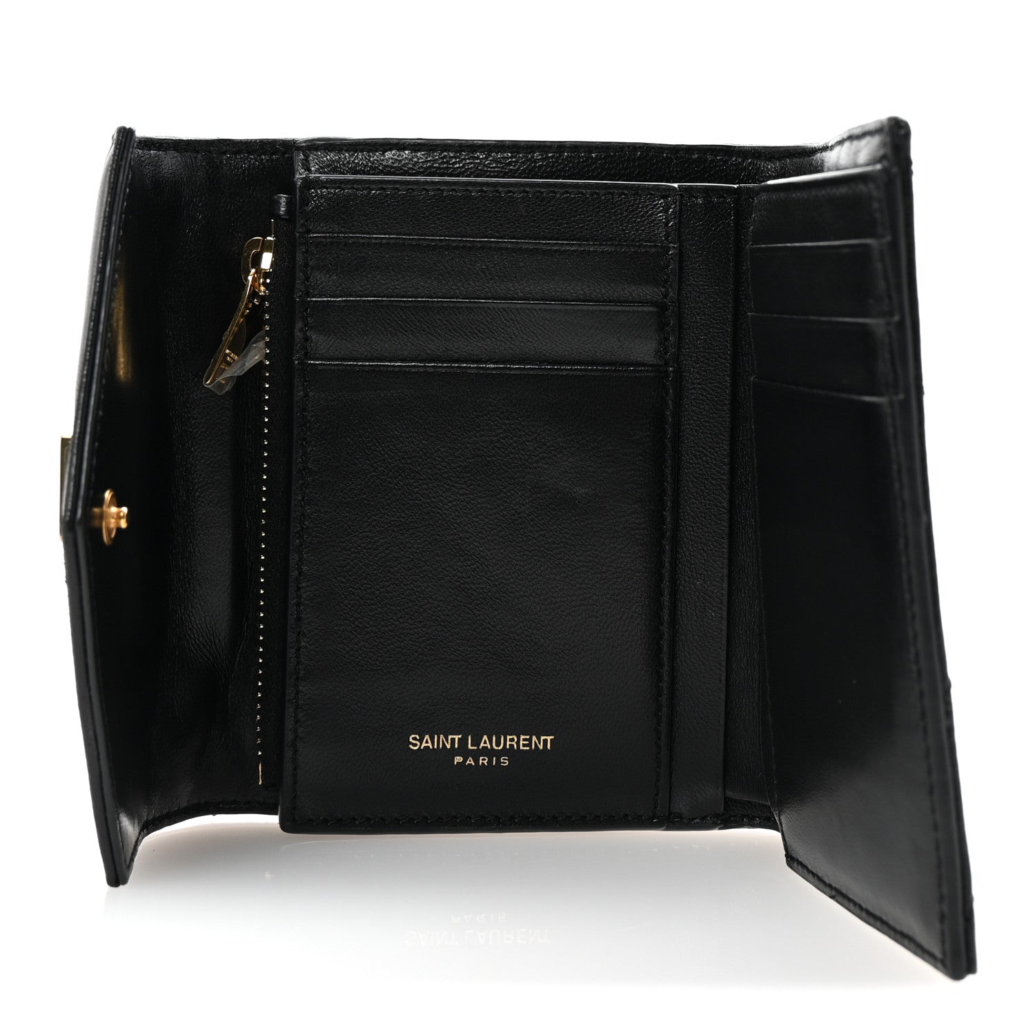 Saint Laurent Lambskin Matelasse Chevron Monogram Compact Tri Fold Wallet Black 5 of 7