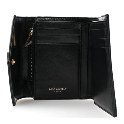 Saint Laurent Lambskin Matelasse Chevron Monogram Compact Tri Fold Wallet Black 5 of 7