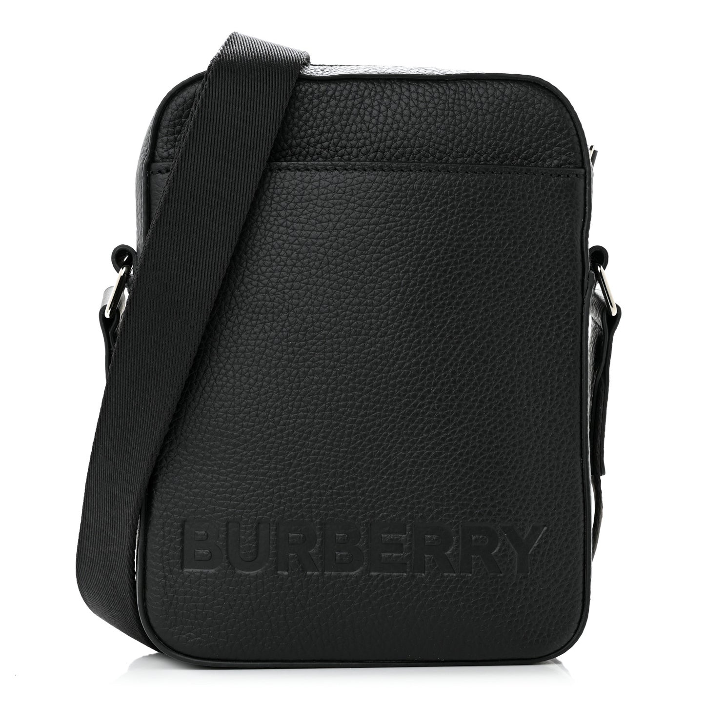 Pebbled Calfskin Logo Embossed Thornton Messenger Bag Black