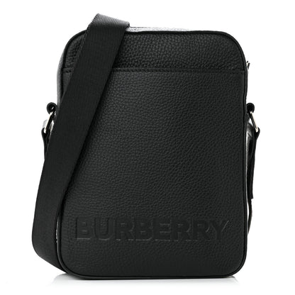 Burberry Pebbled Calfskin Logo Embossed Thornton Messenger Bag Black 1 of 13