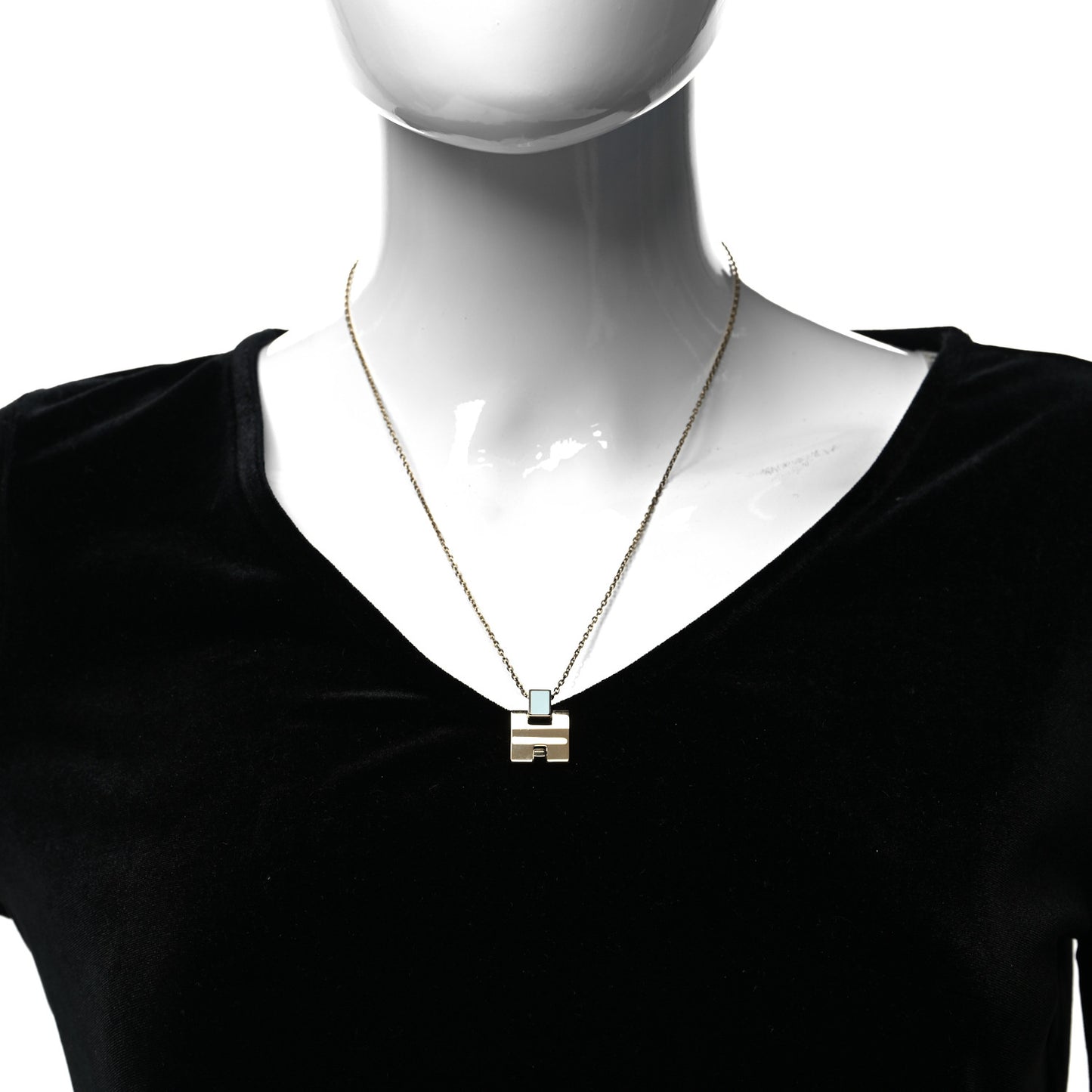 Gold Plated Lacquered Eileen Pendant Necklace Bleu Pastel