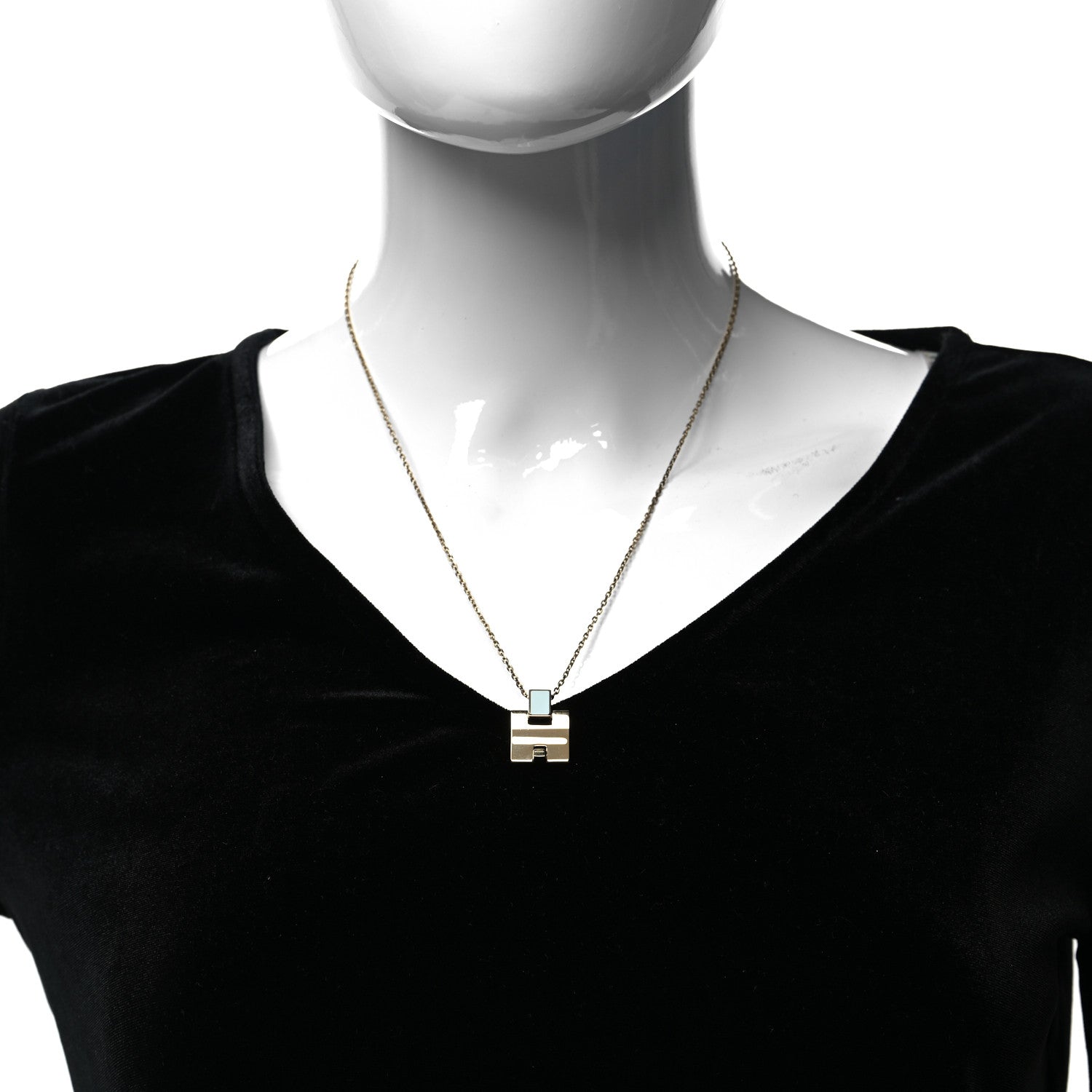 Hermes Gold Plated Lacquered Eileen Pendant Necklace Bleu Pastel 1 of 5