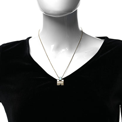 Hermes Gold Plated Lacquered Eileen Pendant Necklace Bleu Pastel 1 of 5