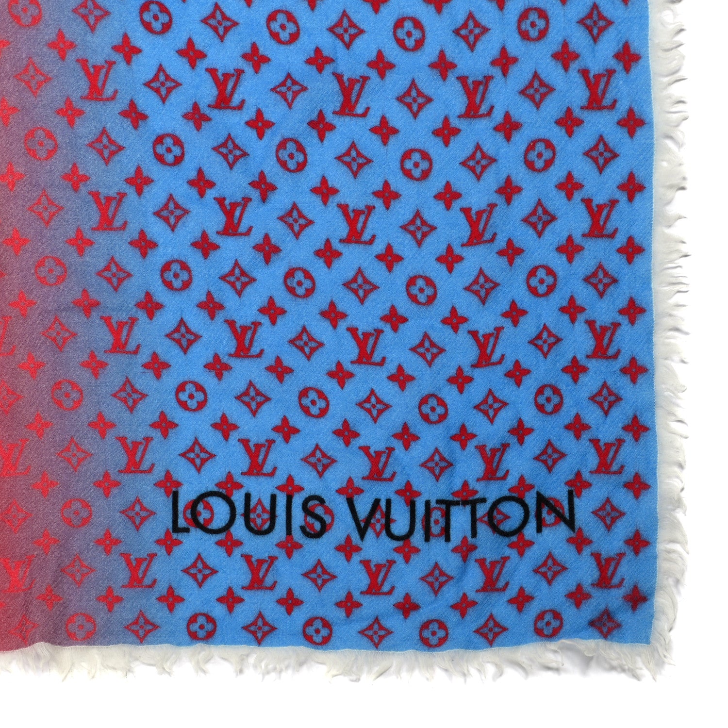 Louis Vuitton Wool Monogram Telling Shawl Blue Red 2 of 4