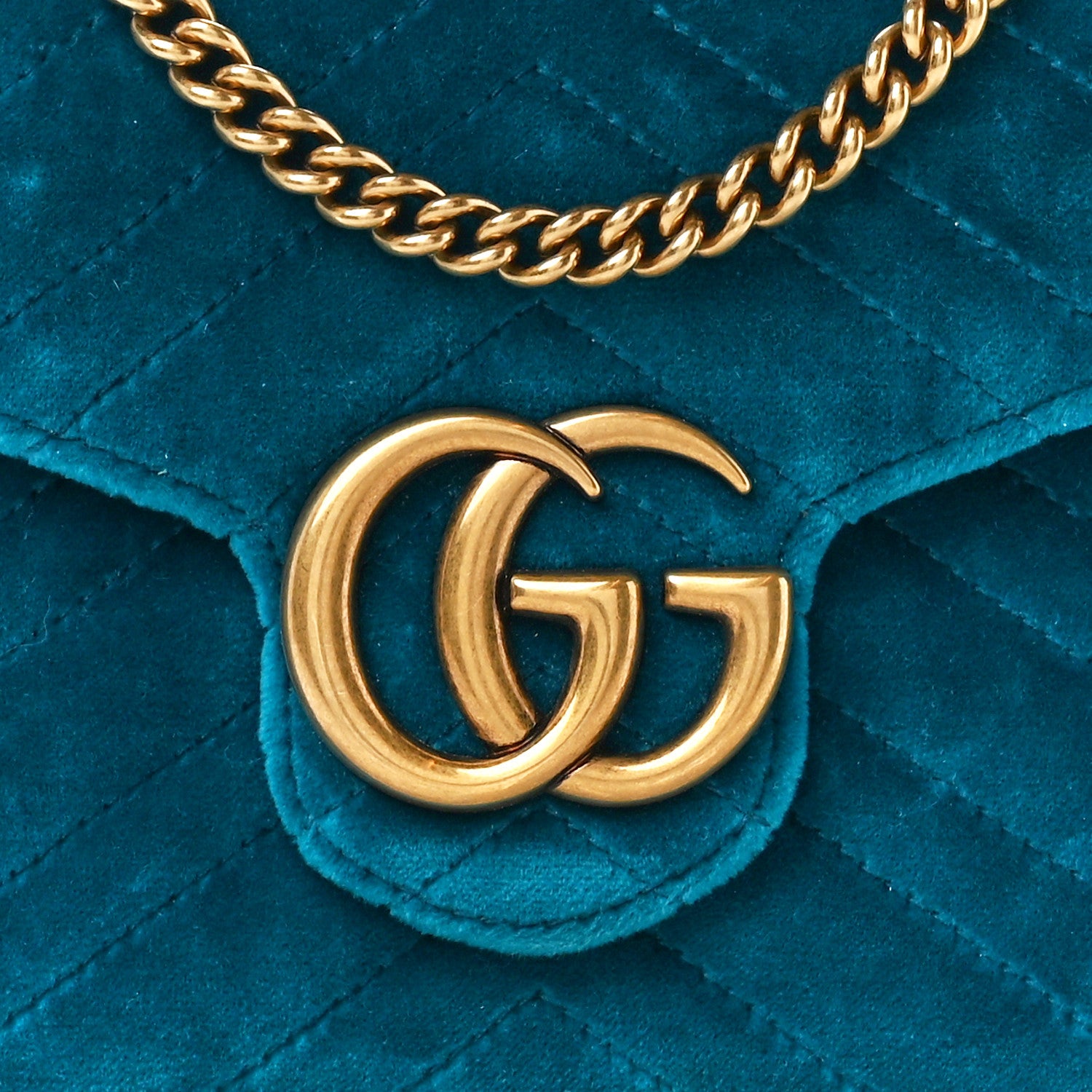 Gucci Velvet Matelasse GG Marmont Chain Wallet Pavone Cyan 8 of 10
