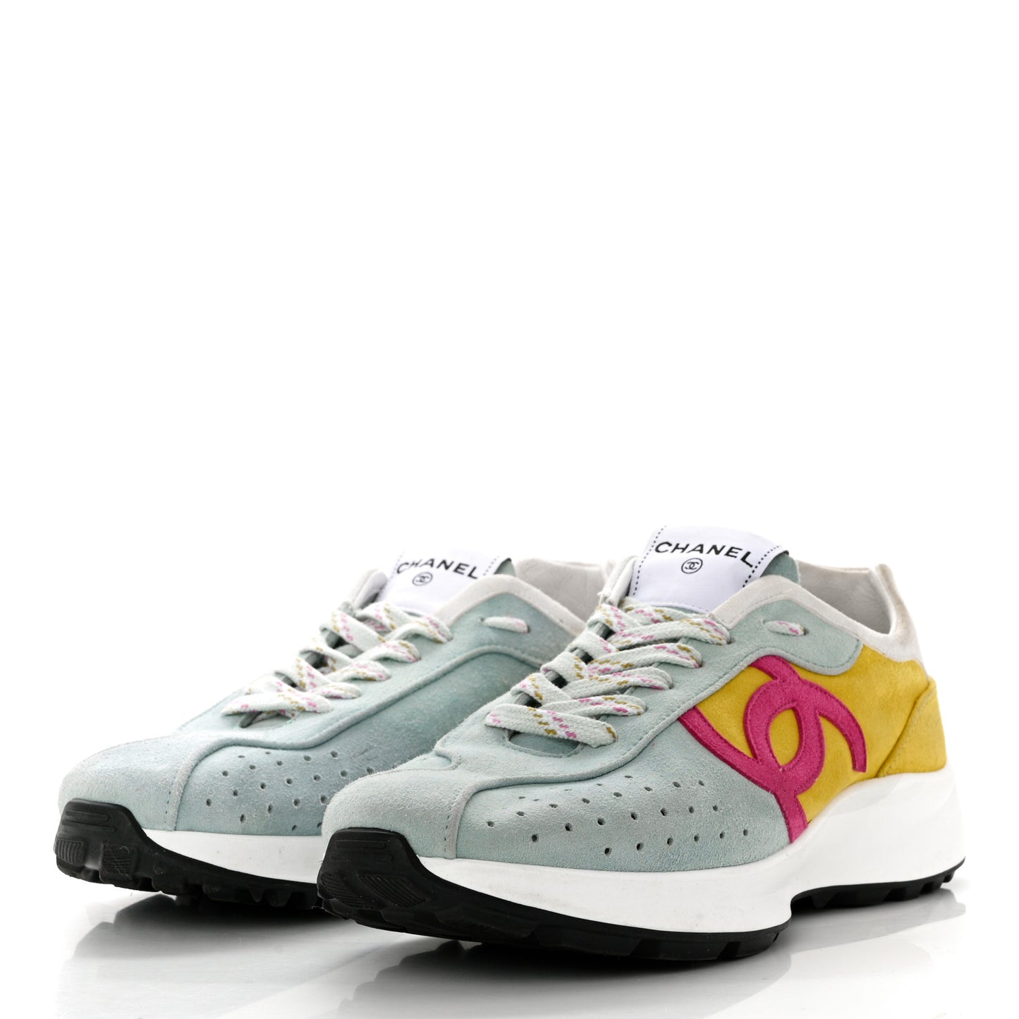 Fabric Suede Kidskin CC Sneakers 41 Light Turquoise Fuchsia Yellow