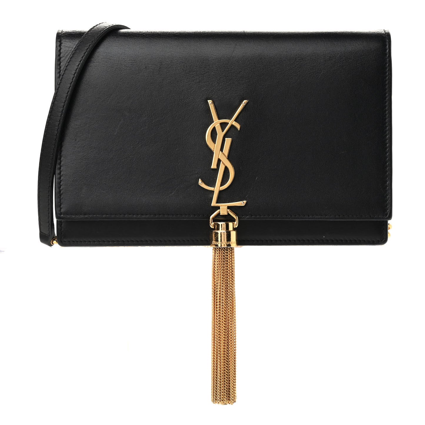 Smooth Calfskin Classic Monogram Kate Tassel Chain Wallet Black