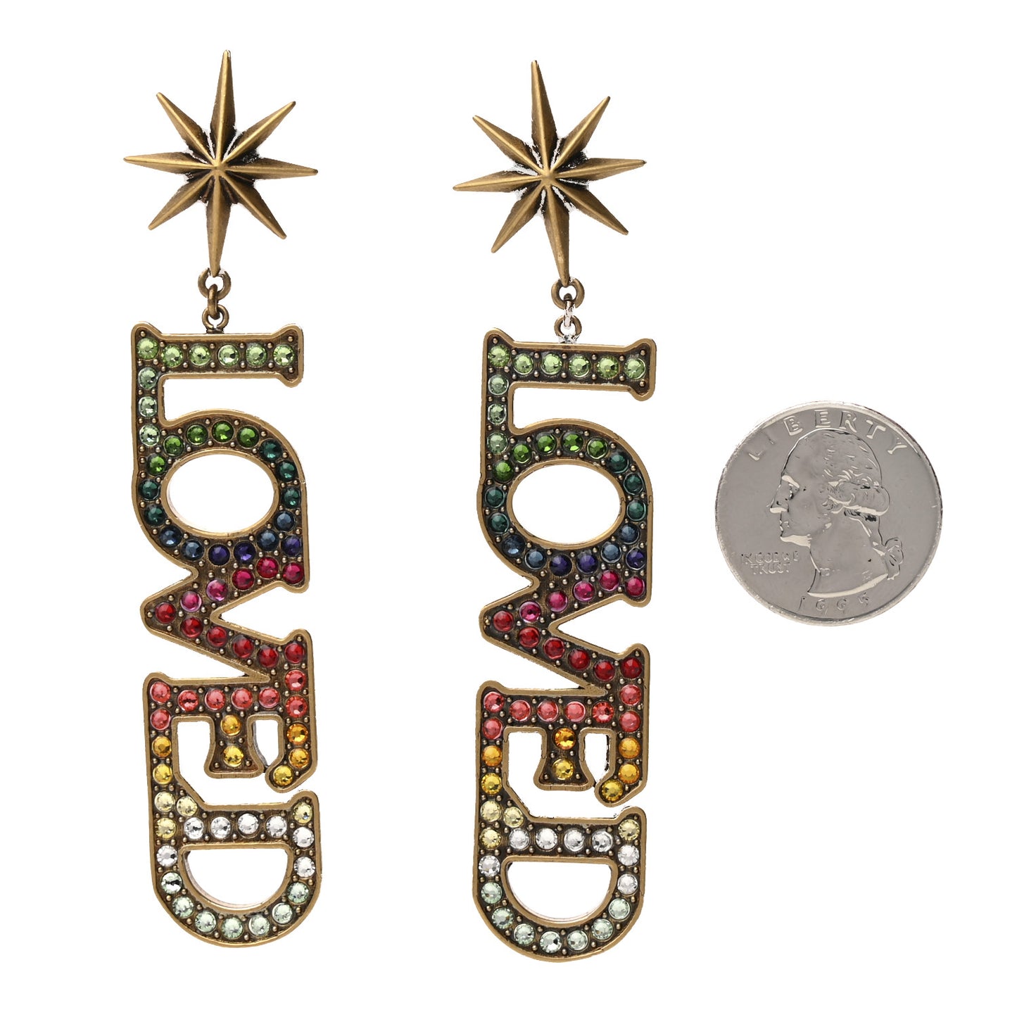 Gold Crystal Loved Single Earrings Multi
