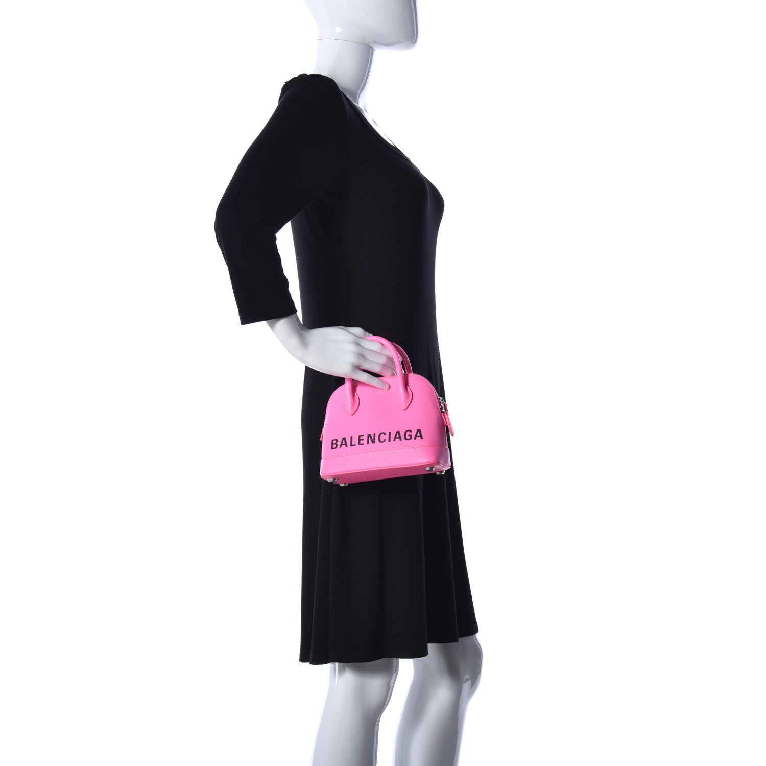 Balenciaga Signature Grained Calfskin Logo XXS Ville Top Handle Bag Acid Pink Black 3 of 12