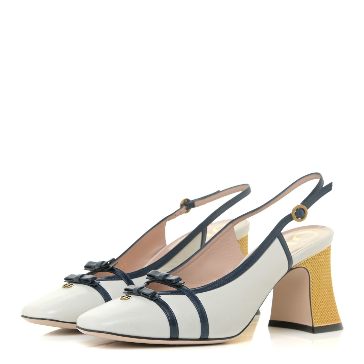 Malaga Kid Bow Bow Mid Heel Slingback Pumps 36.5 White Navy