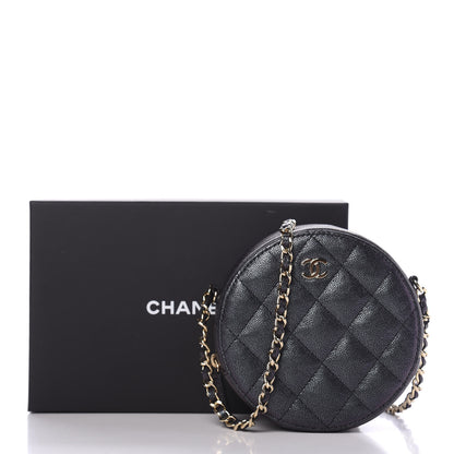 Chanel Iridescent Caviar Quilted Round Clutch With Chain Black 11 of 11