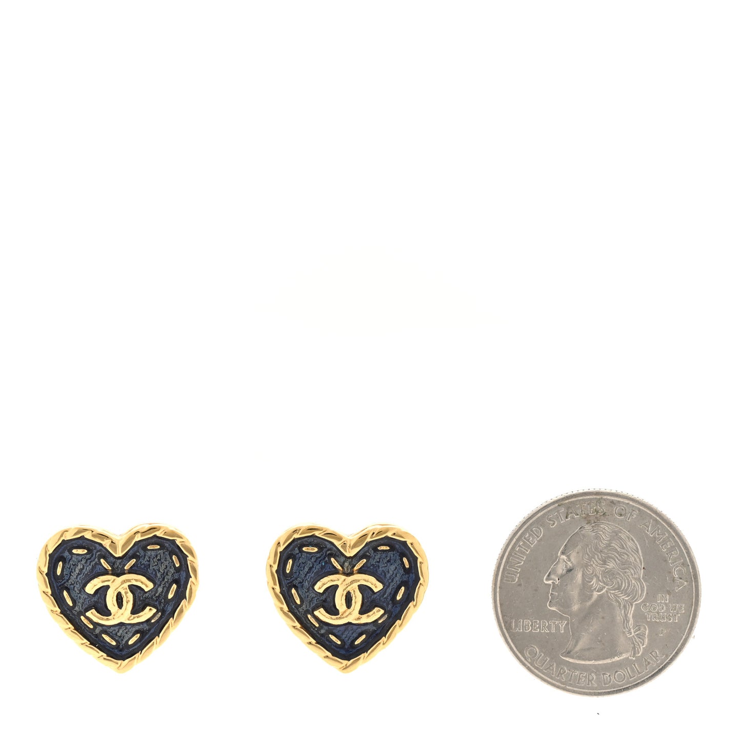 Metal Enamel CC Denim Heart Earrings Gold Blue
