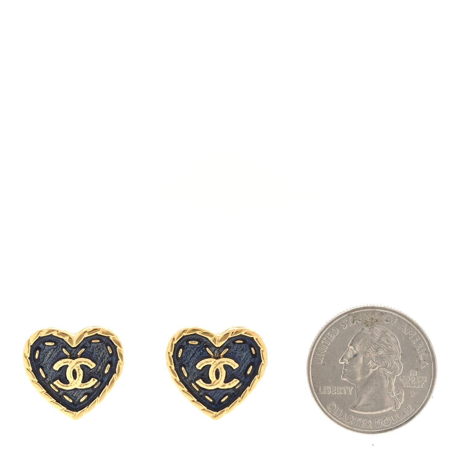 Chanel Metal Enamel CC Denim Heart Earrings Gold Blue 2 of 4