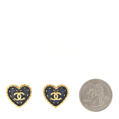 Chanel Metal Enamel CC Denim Heart Earrings Gold Blue 2 of 4