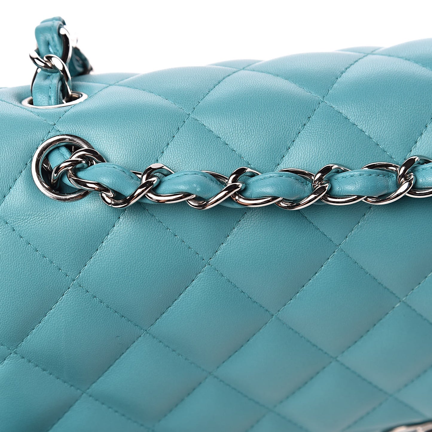 Lambskin Quilted Jumbo Double Flap Turquoise