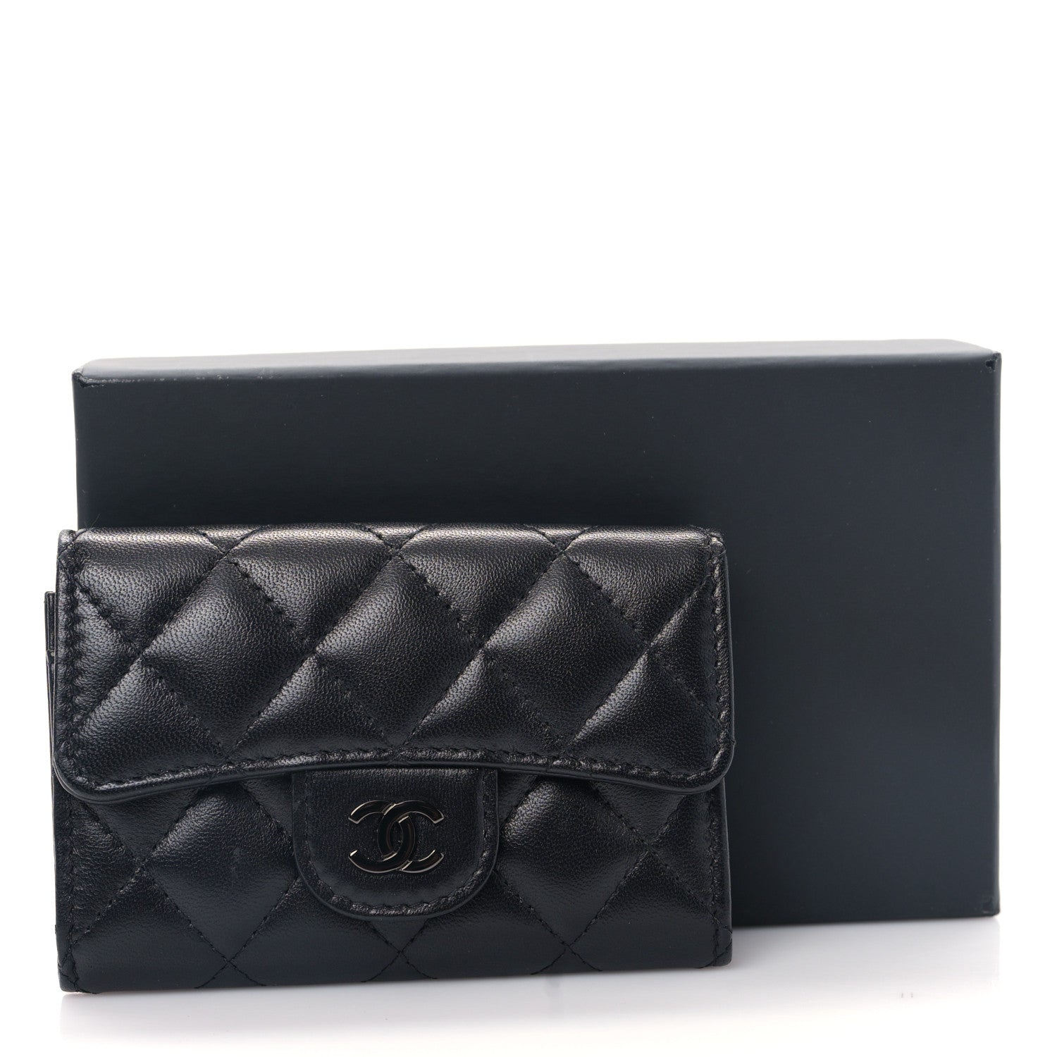 Chanel Lambskin Quilted Flap Card Holder Wallet So Black 11 of 11
