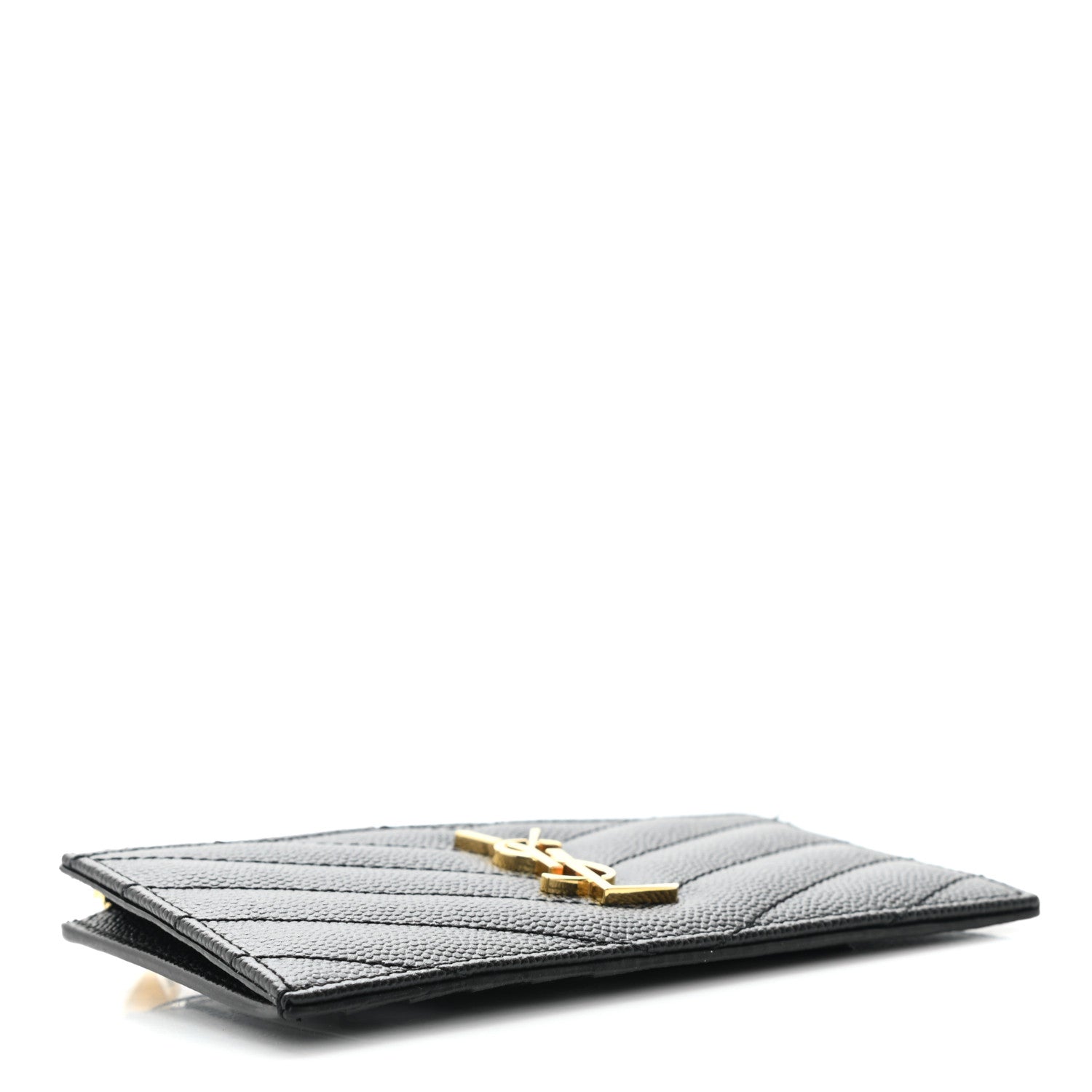 Saint Laurent Grain De Poudre Matelasse Chevron Monogram Fragments Zippered Card Case Black 4 of 8