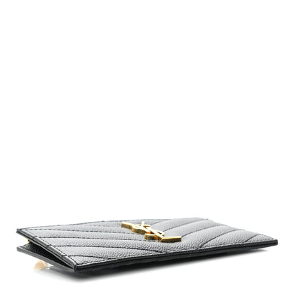 Saint Laurent Grain De Poudre Matelasse Chevron Monogram Fragments Zippered Card Case Black 4 of 8