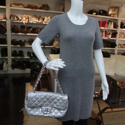 Chanel Calfskin Mirror CC Crackled Flap Silver 2 of 11