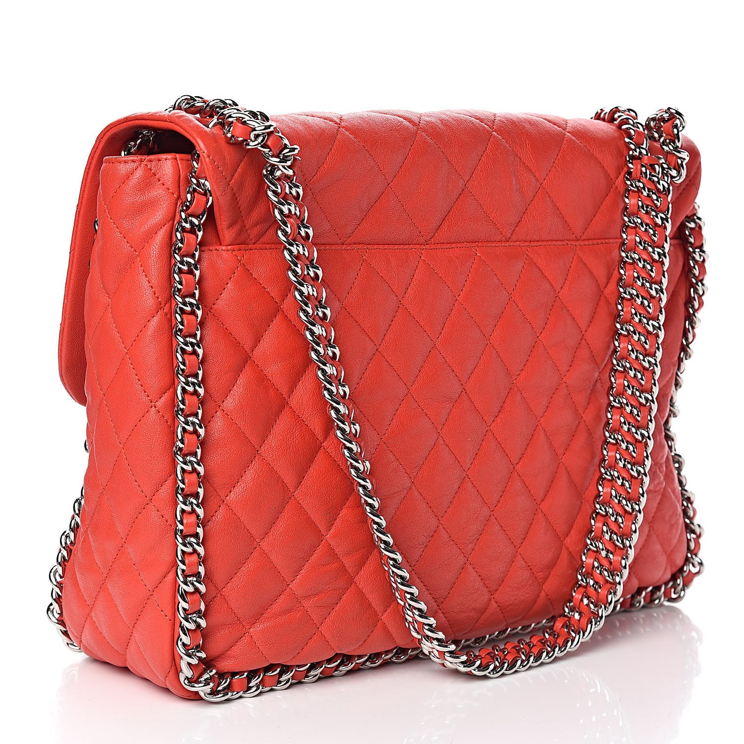 Washed Lambskin Quilted Maxi Chain Around Flap Red