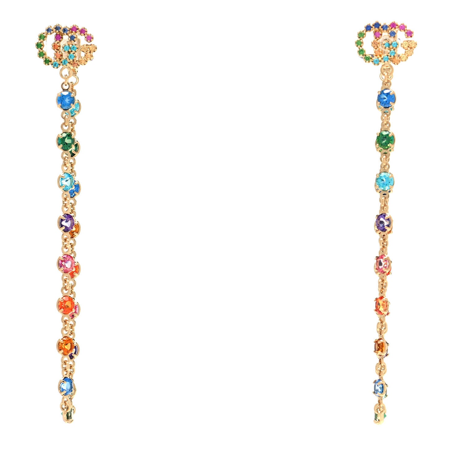 18K Yellow Gold Tsavorite Topaz Sapphire Citrine Amethyst Running GG Long Earrings
