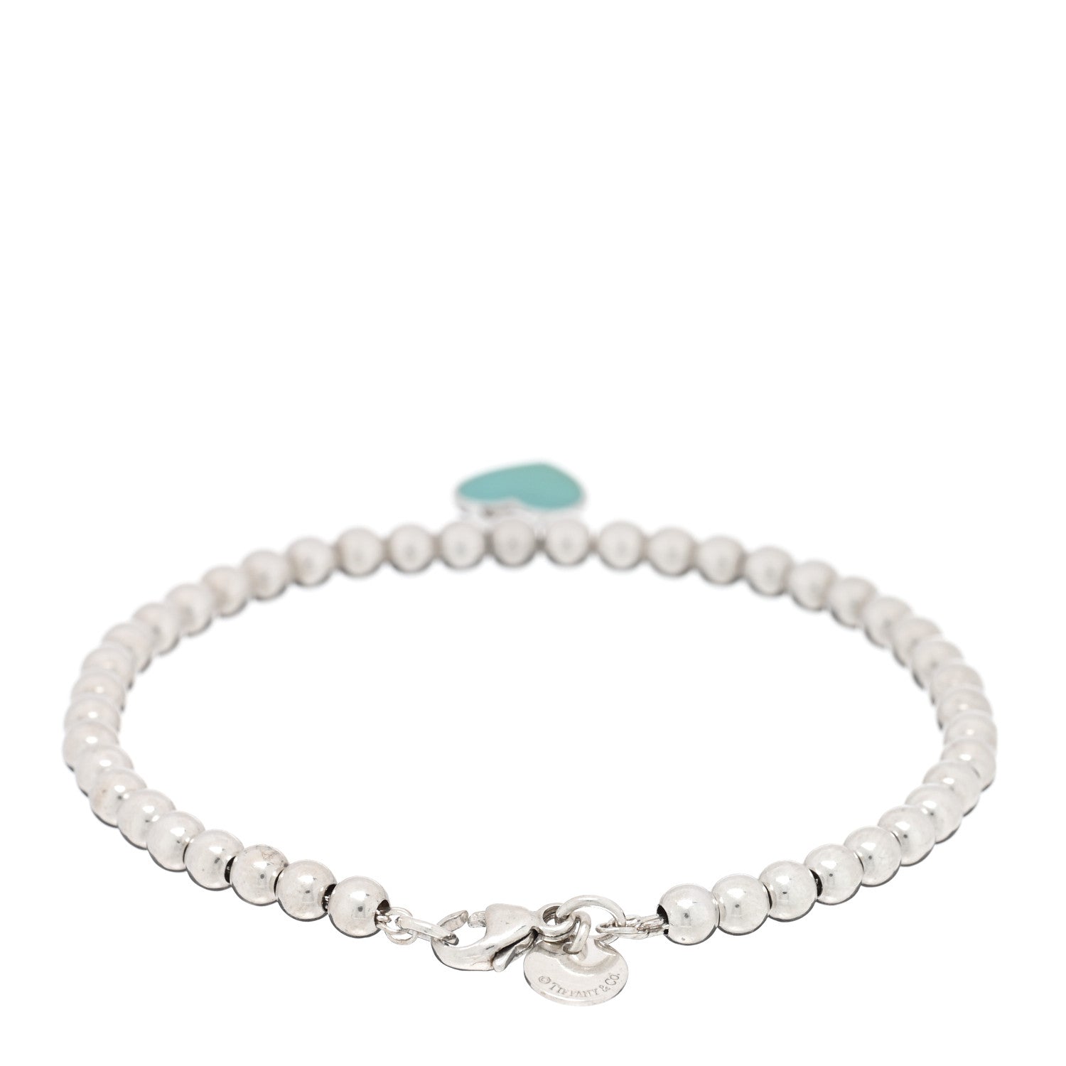 Tiffany Sterling Silver Enamel 4mm Return To Tiffany Heart Tag Bead Bracelet Blue 2 of 3