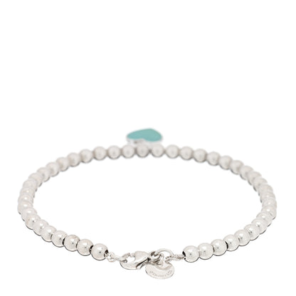 Tiffany Sterling Silver Enamel 4mm Return To Tiffany Heart Tag Bead Bracelet Blue 2 of 3