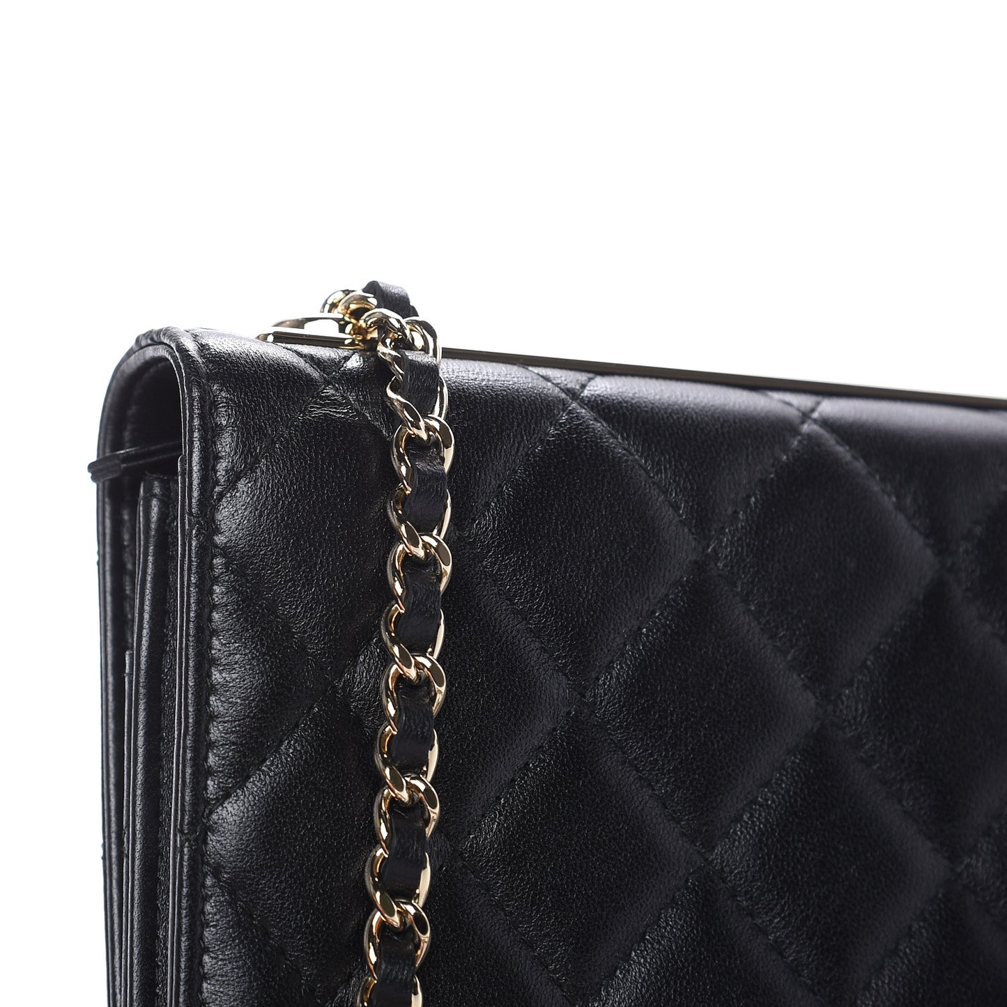 Lambskin Quilted Trendy CC Wallet On Chain WOC Black