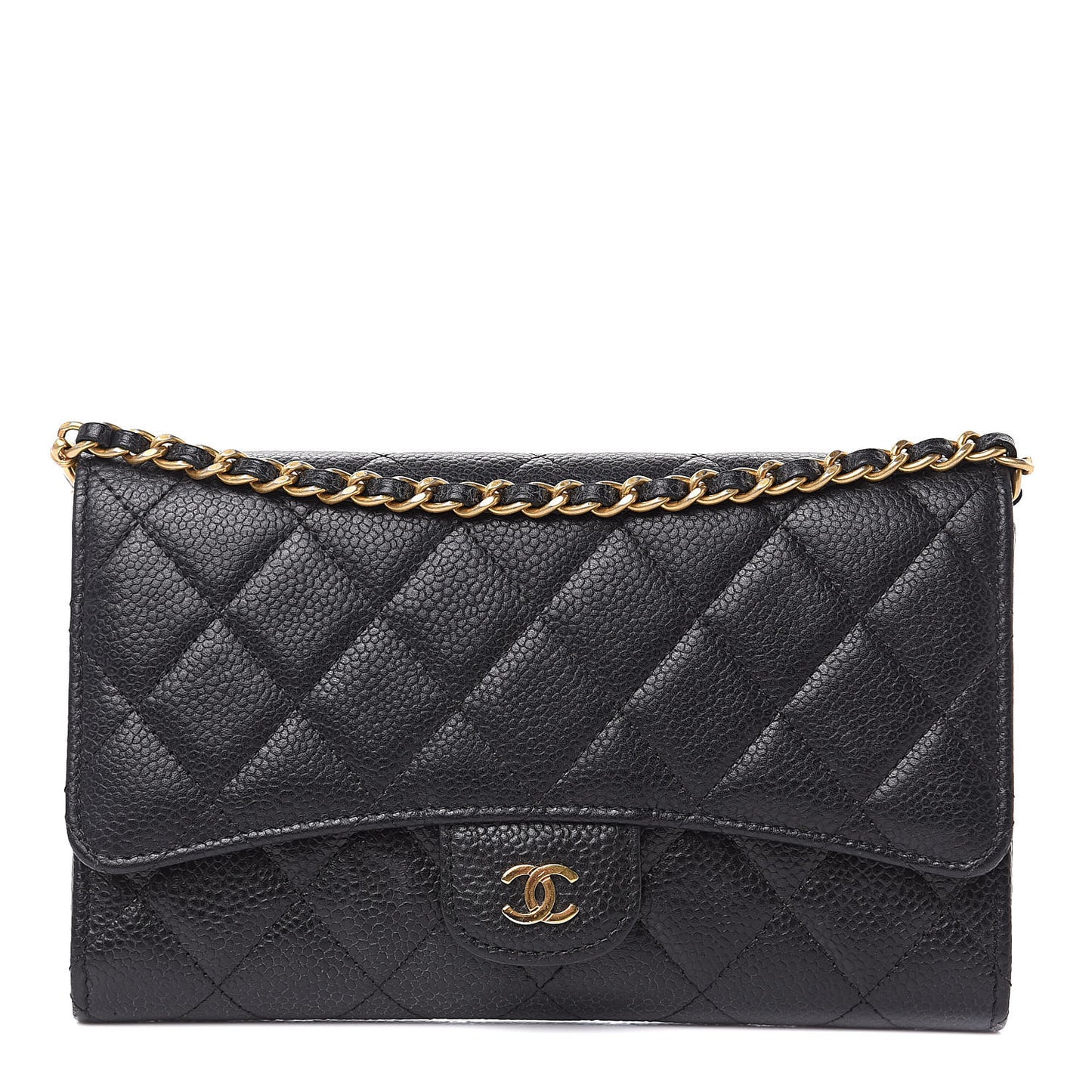 Caviar Quilted Wallet on Removable Chain Black