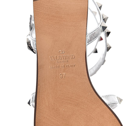 Valentino Garavani Metallic Nappa Rockstud Gladiator Flat Sandals 37 Silver 7 of 12