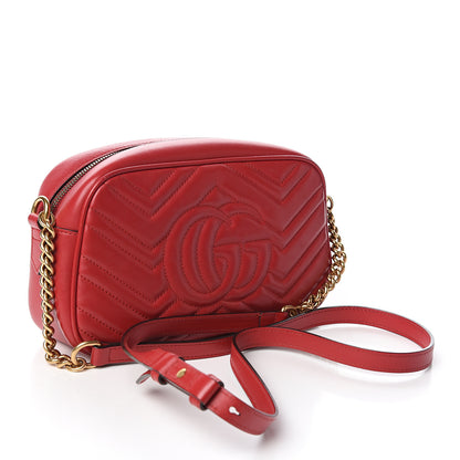 Gucci Calfskin Matelasse Small GG Marmont Chain Shoulder Bag Hibiscus Red 2 of 9