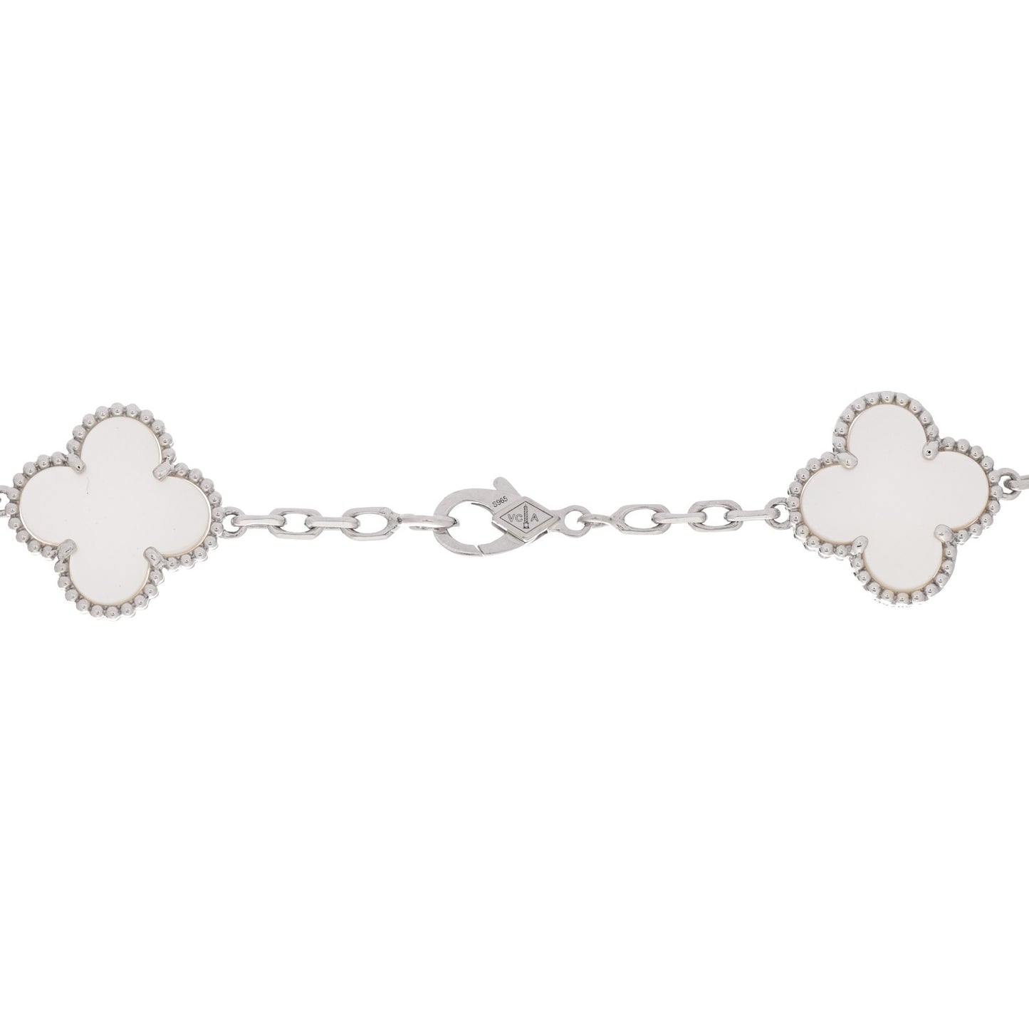 18K White Gold Mother of Pearl 20 Motifs Vintage Alhambra Necklace