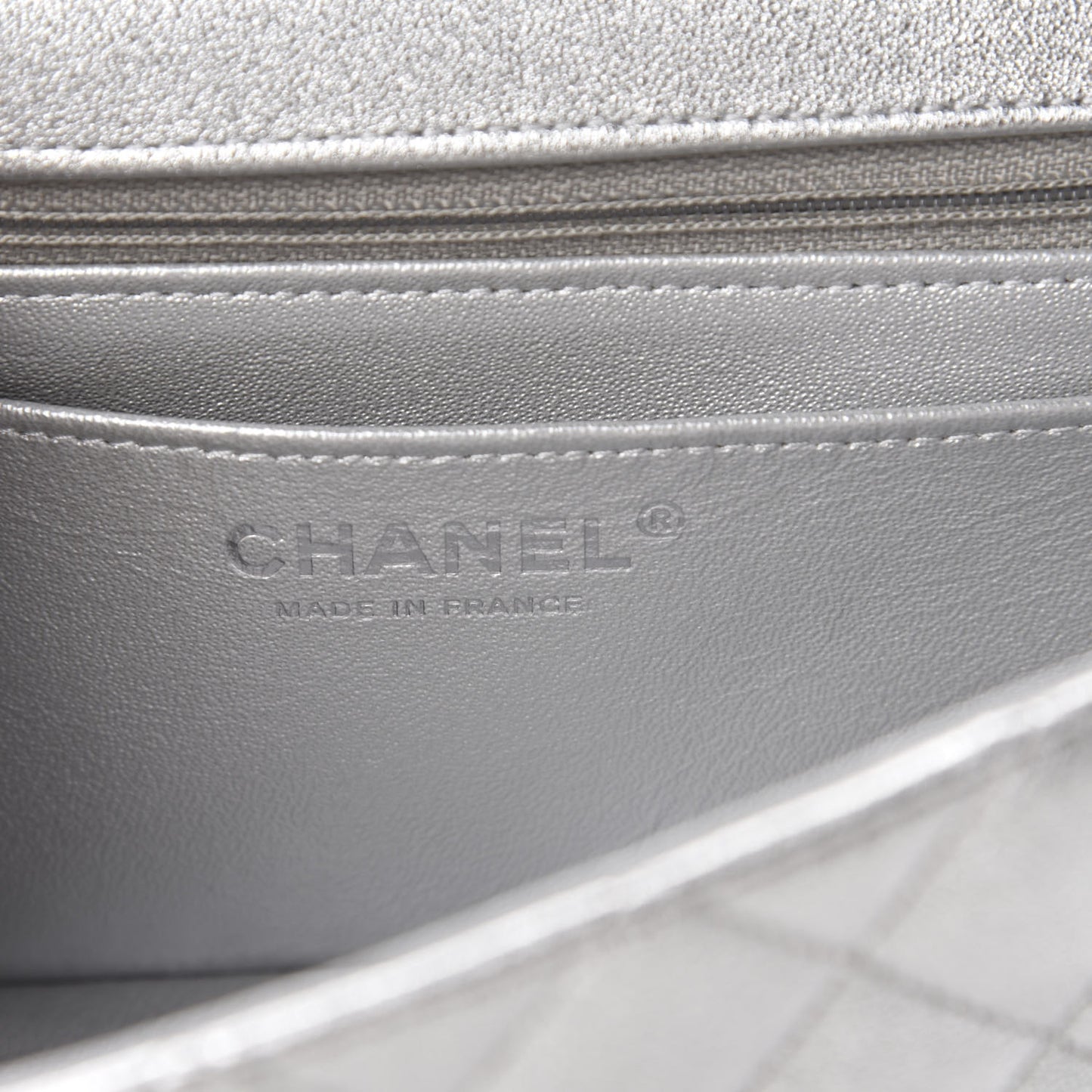 Metallic Lambskin Quilted Mini Rectangular Flap Silver