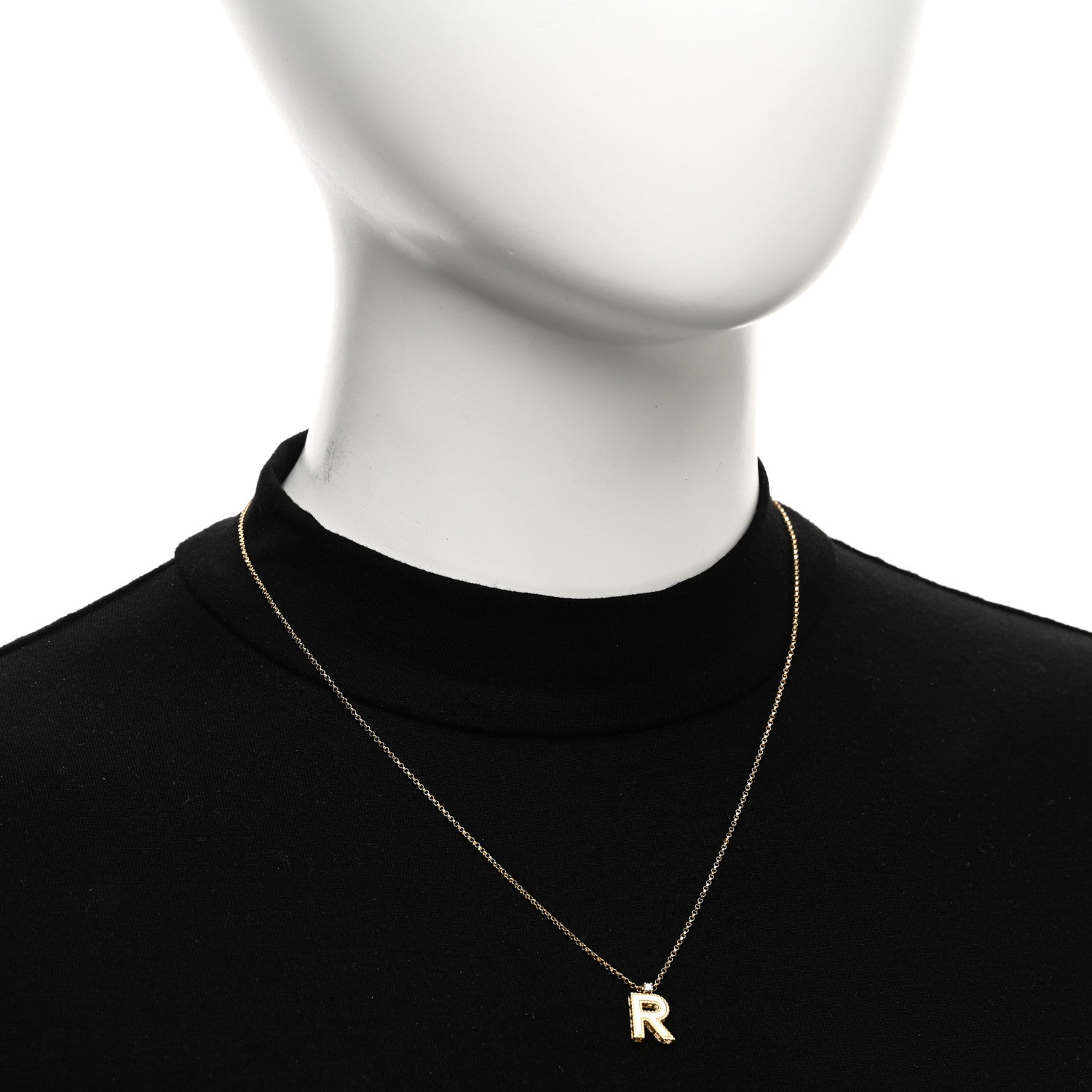 Roberto Coin 18K Yellow Gold Diamond Princess Block Letter R Pendant Necklace 2 of 4